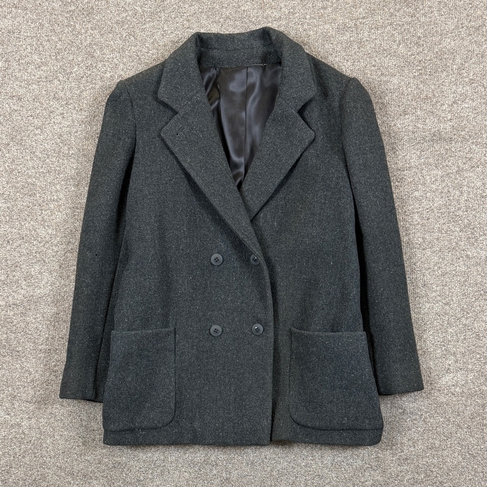 Vintage Grey Wool Double Breasted Short Pea Coat Women’s 14 Preppy Jacket USA